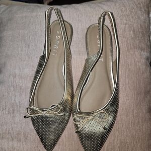 Esprit Gold Slingback Flats with Bow Detail